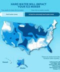 Map showing hard water impact areas in the U.S. for Chewable Nugget Ice Maker Countertop With One Touch Operation, Self Cleaning, Fast Ice Making Up To 34 Lbs Per Day, Perfect For Office, Home Or Bar, Slick Silver.