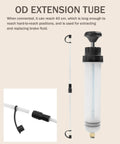 Heavy Duty Auto Fluid Extractor Pump With Non Drip Silicone Tubes For Slick Power Steering And Brake Oil Transfer Zero Mess Extension tube for hard-to-reach brake fluid.