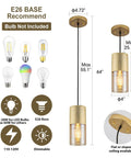 Dope Gold Pendant Lights 3 Pack Mini Modern Amber Glass Fixtures with E26 base, adjustable height, bulb display, and gold finish detail.