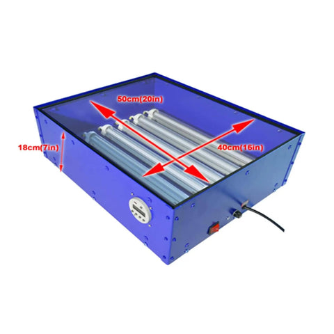UV Exposure Unit For Silk Screen Printing 16 By 20 Inch Light Box With Six 12W LED Tubes Blue 395nm 110V 60W Pro Grade