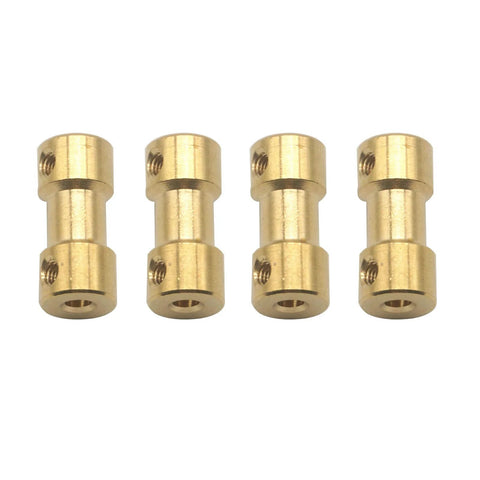 Brass motor shaft couplers with set screws, 3.17mm to 3.17mm, 4-pack for RC models.
