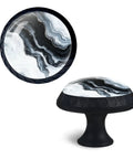 Slick Mushroom Cabinet Knobs With Fresh Black And White Abstract Marble Design crafted from premium crystal glass, 35mm round.