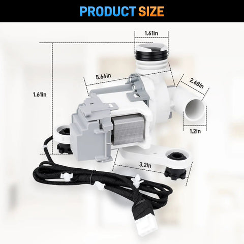 Heavy Duty Washer Drain Pump Assembly Built For Fast No Sweat Repairs On Household Machines dimensions 5.64x2.68x1.61 inches