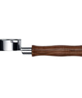 54mm Bottomless Portafilter With 18G Basket And Genuine American Walnut Handle For Breville Sage Barista Express And Other 54mm Machines Naked Extraction For Troubleshooting Channeling And Uneven Tamp side view