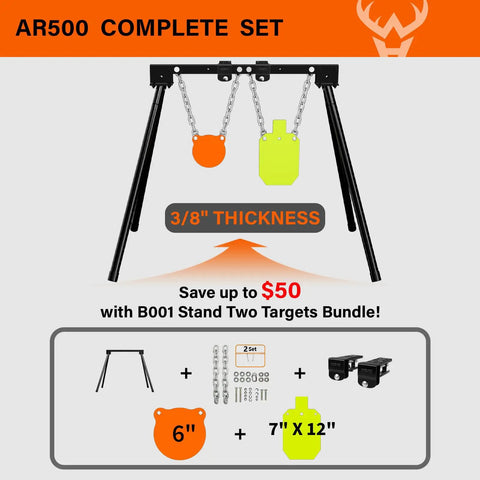 AR500 Steel Target System Three Eighths Inch Thick Heavy Duty Complete Shooting Targets With Stand Built Tough Six Inch Gong