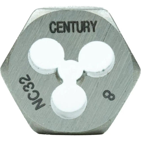 Close-up of NC32 die from Pro-Grade 12-Piece Machine Screw And Fractional Tap And Die Set With Five Eighths Inch Across Flats T-Handle Tap Wrench