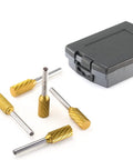 Five Piece Tungsten Carbide Burr Set TiN Coated Double Cut Cylindrical For Die Grinder Bits with case