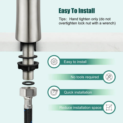 Brushed Nickel Single Handle Bathroom Faucet Heavy Duty Cold Water Design With Rock Solid Stainless Steel Build And Rust Proof Finish That Flows Smooth And Holds Up Nicely Over The Years showing installation details.