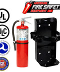 Two Pack Of Ten Lb ABC Fire Extinguishers With Heavy Duty Brackets And Warning Signs Built Damn Tough For Home Workshops And Commercial Spaces Top Shelf Ul Approved Gear includes red extinguisher and black bracket.