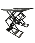 Heavy Duty Mid Rise Scissor Car Lift With Electric Hydraulic X Lift Design showing sturdy black steel construction for vehicle maintenance.