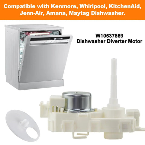 Diverter Valve Motor for Whirlpool Dishwasher Replacement 120V 60Hz With Beefed-Up Heavy Duty HSC Perfect Fit Seal, W10537869