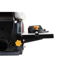 Close-up of Rugged Belt And Disc Sander Combo For Woodworking With 4 By 36 Inch Belt And 6 Inch Disc Tilt Tables and miter gauge.