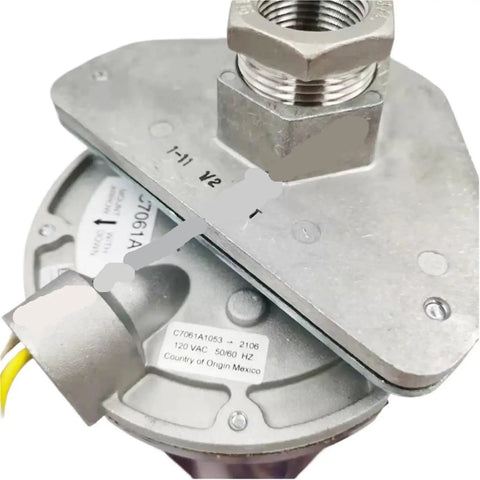 Top Shelf Industrial Flame Detector Sensor C7061A1053 close-up view showing metal housing and threaded connection for installation.