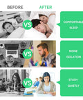 Comparison illustrating benefits of Ultra Soft Foam Ear Plugs For Sleep 60 Pairs With 38dB SNR Noise Reduction for comfortable sleep.