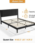 Ultra Comfy Queen Platform Bed Frame With Cozy Velvet Upholstered Headboard Built For Dead Quiet Sleep With Zero Box Spring Needed. Queen size with sturdy slats.