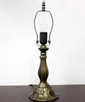 Antique bronze base for Green And Yellow Stained Glass Tiffany Dragonfly Table Lamp For Bedside And Desk Use, 12 By 12 By 18 Inches