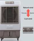 Portable 3 In 1 Evaporative Air Cooler With 3 Quick Speed Settings And Built In Water Tank, showcases front grille and control panel.