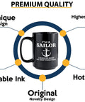 15Oz Black Sailor Coffee Mug My Ship Together Funny Boating Gift For Boaters displaying unique, durable design features