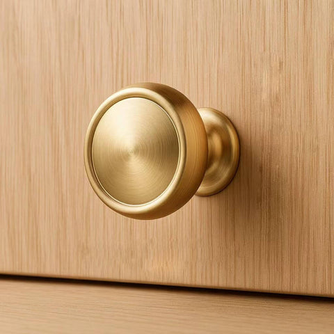 Champagne Bronze Cabinet Knobs Set Of 10 For Kitchen And Furniture, One And A Quarter Inch Single Hole Zinc Alloy Knobs, installed on wood