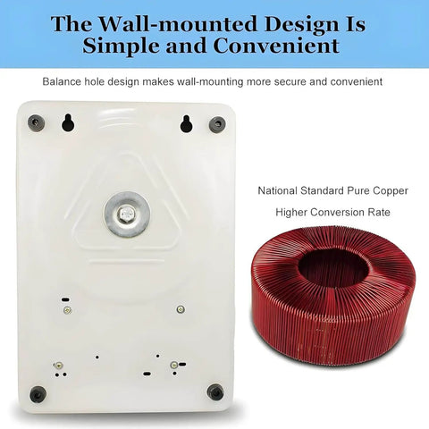 Back view of Automatic Single Phase Voltage Regulator Converts 120V To 220V With 6800W Knockout Capacity showing wall-mount design and copper transformer.