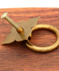 Set Of 4 Vintage Antique Bronze Ring Pulls In Pure Solid Brass Four Leaf Clover Base Retro Cabinet Hardware with 1.375-inch Ring