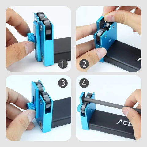 Pro Grade Arrow Spinner Tester For Shaft Straightness And Vane Tuning tool in use, showing adjustment and alignment details.