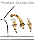 Gold Tone Three Hole Widespread Bathroom Faucet With Crystal Handle Antique Brass Vibe Retro Vintage Lavatory Vanity Faucet parts