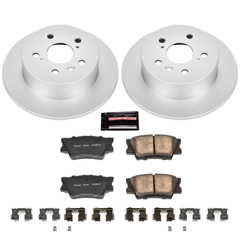 PowerStop rear brake kit with two fully coated silver rotors and Z17 ceramic brake pads, includes hardware
