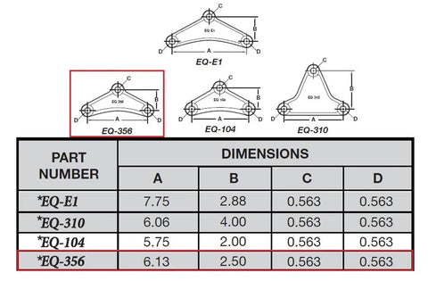 Diagram showing EQ-356 part dimensions for Tandem Axle Trailer Suspension Rebuild Kit With Eye-To-Eye Leaf Springs And 6 Inch Equalizers Fits 3500-7000 GVW Replaces Worn Parts Bolt-On Install Standard No Slipper Springs