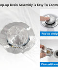Brushed Nickel 4 Inch Centerset Two Handle Bathroom Faucet pop-up drain assembly in stainless steel, easy control use