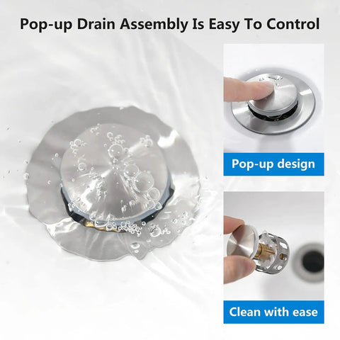 Brushed Nickel 4 Inch Centerset Two Handle Bathroom Faucet pop-up drain assembly in stainless steel, easy control use