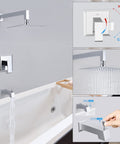 Chrome Shower Faucet Set With High Pressure Square Rain Shower Head And Handle, Wall Mounted Luxury Rainfall Shower Fixture