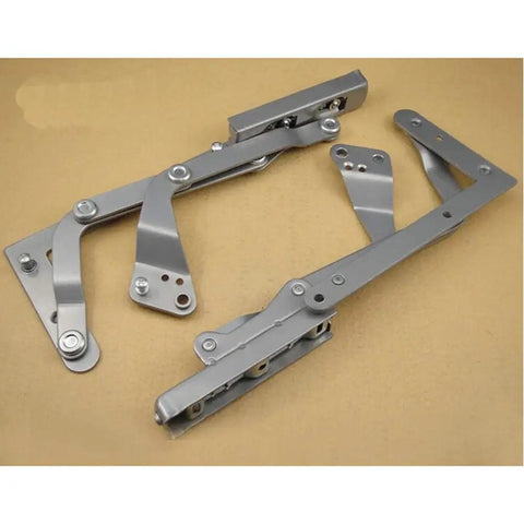 Vertical Lift Translational Pneumatic Hinge Set With Silent Soft Close Dampers for Cabinets, shown in steel material
