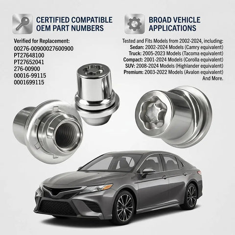 Top-Tier M12x1.5 Wheel Lock Lug Nuts Set With One Sweet Key, Chrome Plated Anti-Theft Lock Kit For Toyota Camry Corolla RAV4 Tacoma Highlander Avalon And Lexus, Sleek Upgrade Replacing 00276-00900, chrome wheel lock nuts and key