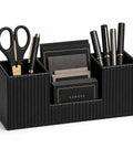 PU Leather Desk Organizer And Pen Holder For Office Black Keeps Pens Pencils Scissors Markers Cards Envelopes Neatly