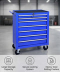 Tough As Nails Blue Steel Seven Drawer Rolling Tool Chest With Dead Secure Lockable Drawers and Slick Heavy Duty Universal Wheels