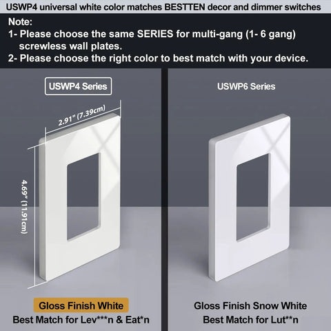 10 Pack Screwless Decorator Outlet Wall Plates Glossy Off White 1 Gang Switch Cover H4.69 X W2.91 Inches with Seamless Edge