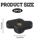 Image of a single black M8 T knob showing dimensions of 1.7cm height and 1.6cm width, part of a 10 Pack Black M8 Through Hole T Knobs Built Tough Quick Release Clamping Nuts With A Slick Plastic And Copper Design Ideal For T Track Machinery Workbenches And Custom Woodworking Jigs.