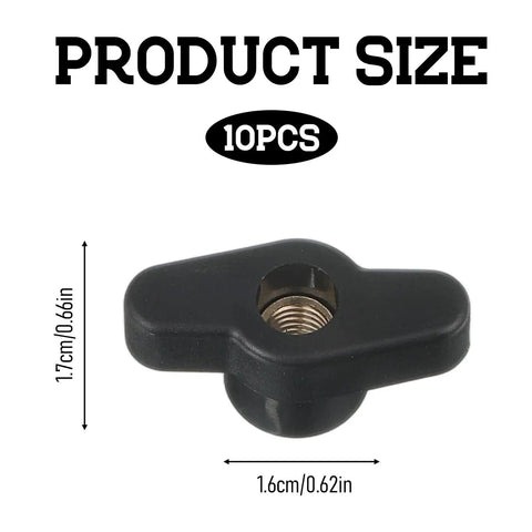 Image of a single black M8 T knob showing dimensions of 1.7cm height and 1.6cm width, part of a 10 Pack Black M8 Through Hole T Knobs Built Tough Quick Release Clamping Nuts With A Slick Plastic And Copper Design Ideal For T Track Machinery Workbenches And Custom Woodworking Jigs.