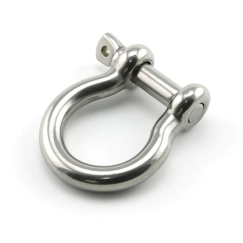 Badass Half Inch Stainless Steel Bow Shackle Screw Pin Anchor with heavy duty design, close-up view, shiny finish.