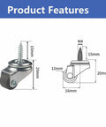Hassle Free Mount Heavy Duty Brown Mini Caster Wheels With M4X15 Screws showing dimensions and features for smooth transport.