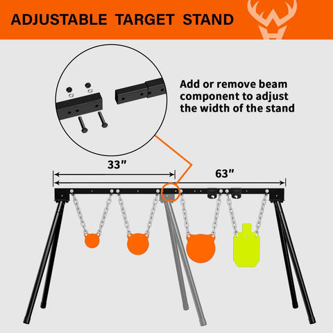 Diagram of adjustable AR500 Steel Target System Complete Set With Stand And Gongs Includes 4 6 8 Inch Targets And 7x12 Inch Torso.