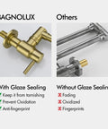Comparison of Pot Filler Wall Mounted Faucet With Double Jointed Swing Arm And Two Lever Handles In Brass, Brushed Dark Gold PVD Finish