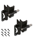 Self Closing Gate Hinge For Aluminum Gate With Heavy Duty Enclosed Spring Powder Coated Stainless Steel Horizontal Adjustable Black 2 Sided Gate Attachment Pair Advantage Industries shown with mounting screws.