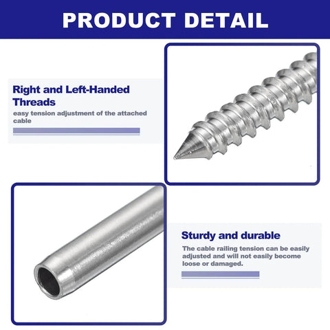 Left And Right Handed One Eighth Inch Cable Swage Lag Screws T316 Stainless Deck Railing Hardware details