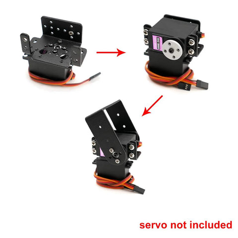 elechawk 2-set pan-tilt servo mount brackets for MG996R/S3003; black metal with red-yellow wiring servo not included