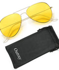 Top Shelf Anti Glare Night Vision Polarized Aviator Sunglasses Decked Out In Sleek Gold Frames And Bright Yellow Lenses on black pouch.