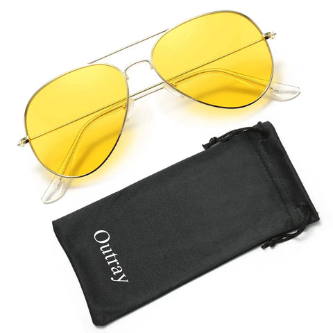 Top Shelf Anti Glare Night Vision Polarized Aviator Sunglasses Decked Out In Sleek Gold Frames And Bright Yellow Lenses on black pouch.