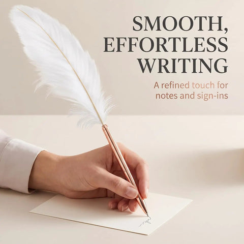 White Retro Feather Ballpoint Pen Smooth Riding Signature Pen For Weddings And Office Gifts Elegant Refillable Writer hits different with slick ink flow, writing on a note.