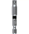 Beefy Impact Driver Socket Adapter Quarter Inch Square Drive Two Inch Length With Rock Solid Retention Ball, upright view.